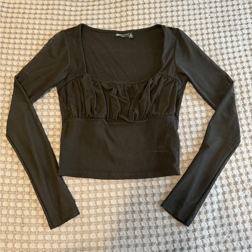 ASOS DESIGN Square Neck Top with Mesh Sleeves